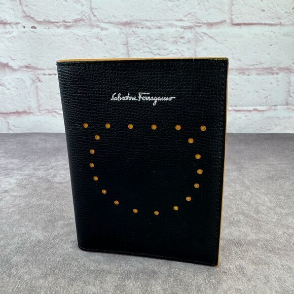 Salvatore Ferragamo Gancio Perforated Navy Leather Passport Holder - Picture 1 of 12